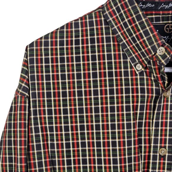 George Strait Wrangler Navy Red Plaid Long Sleeve Button‎ Down Shirt Size Large - Picture 2 of 9